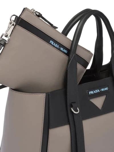 Prada Ouverture Medium Leather Bag In Grey ,black 